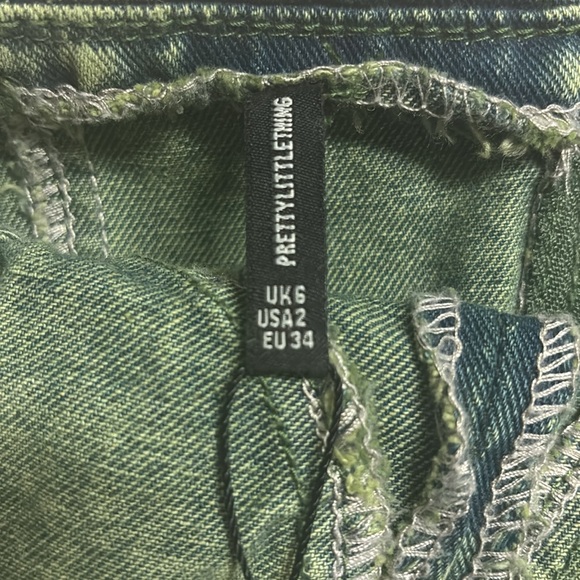 PrettyLittleThing Green Tint Vintage Wash Curved Hem Denim Corset Top Size 2 - Picture 5 of 7